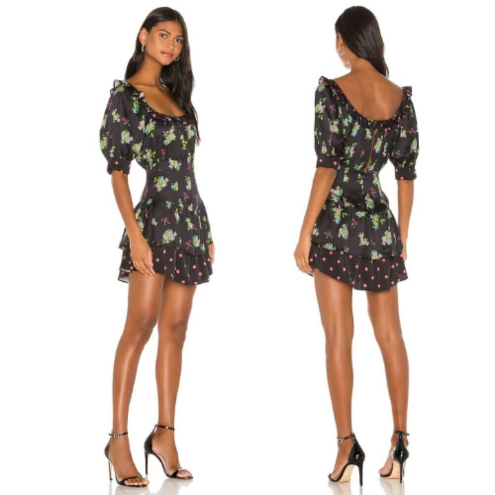 New For Love & Lemon’s Wilson Print Mix Mini Dress Large 37986
